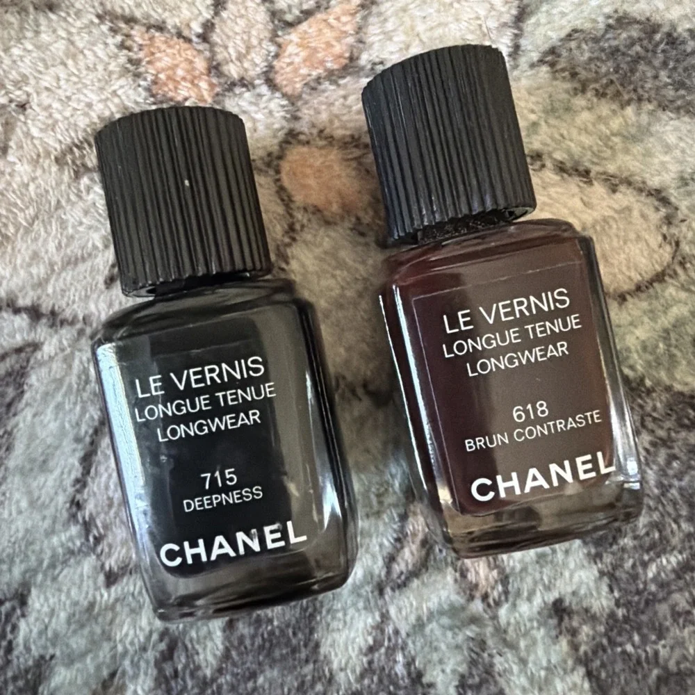 2 NEW CHANEL Le Vernis Nail Polish 715 Deepness & 618 Brun Contraste Deep .4oz